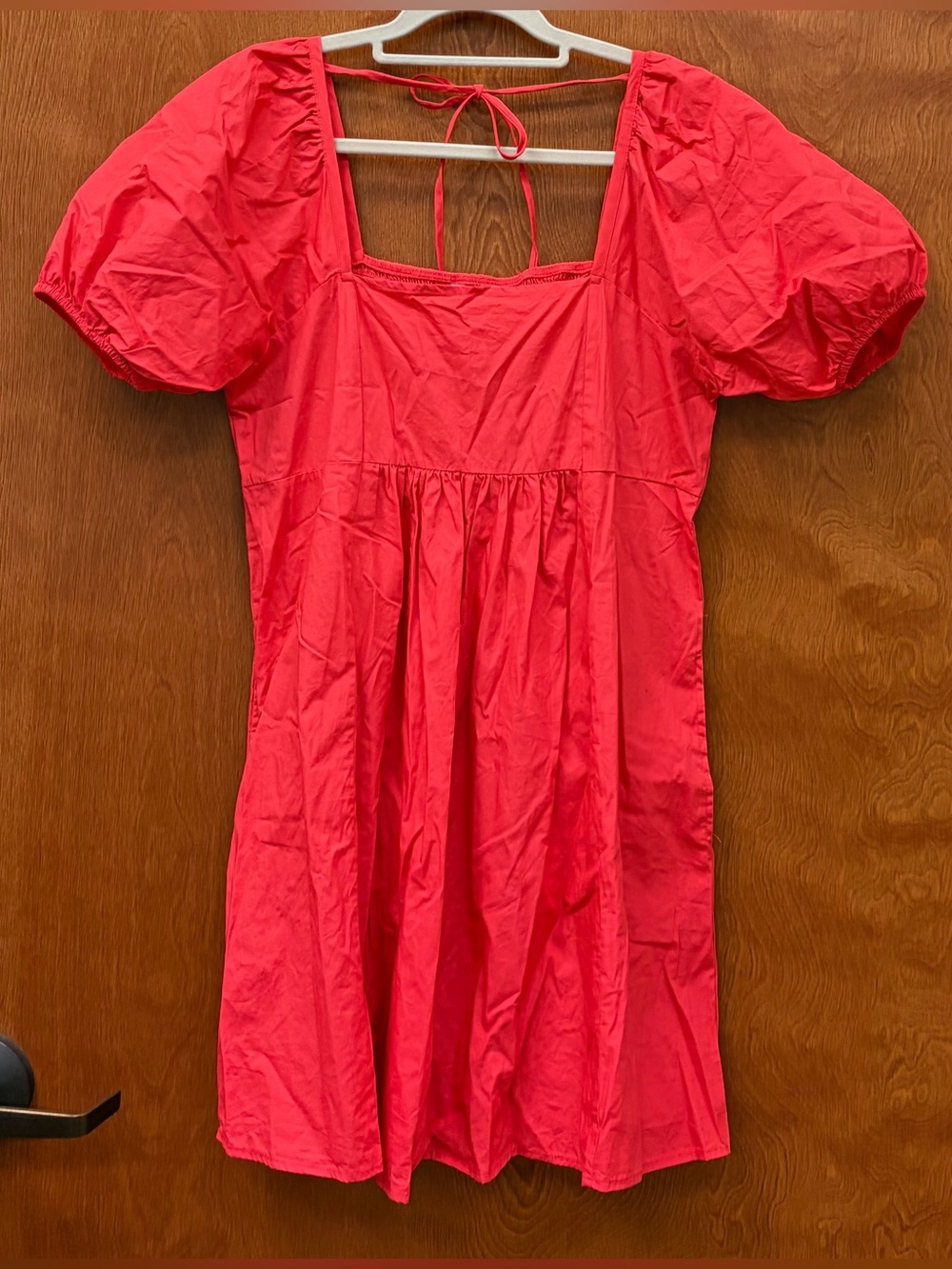 Draper James Puff Sleeve Square Neck Empire Waist Cotton Mini Dress Red Medium